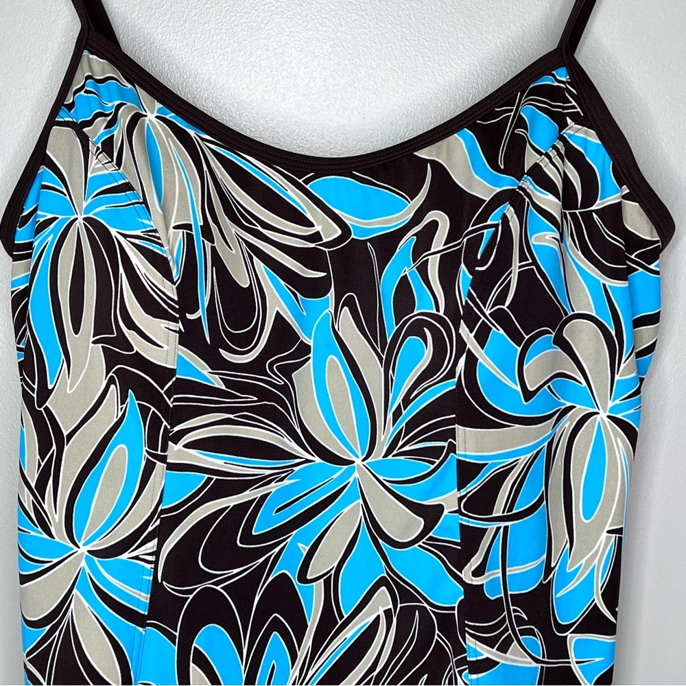 BALTEX Blue Brown Floral Tankini Swim Top Shelf Bra Beach Plus Size 1X - Picture 10 of 16